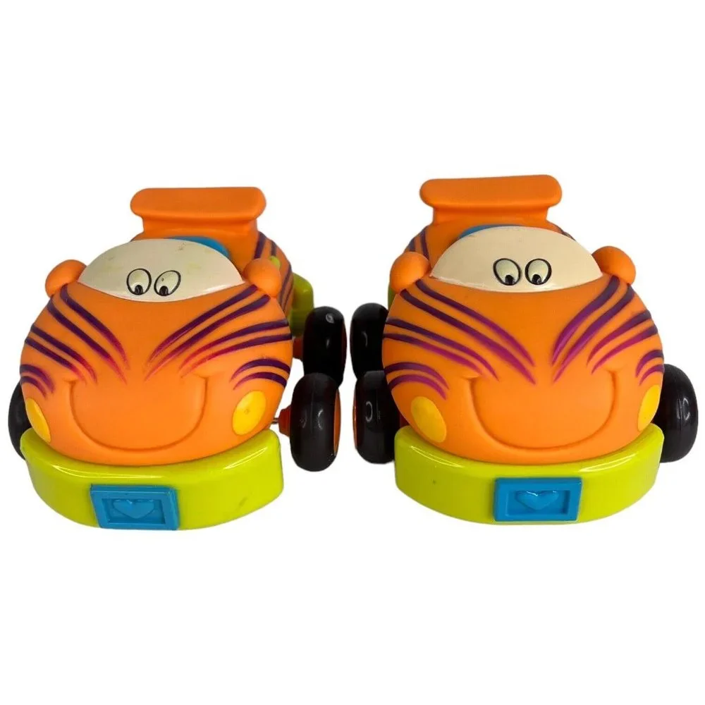 Battat‎ Just B You Pull Back And Go Set Of 4 Rubber Friction Toy Cars Tiger Lot